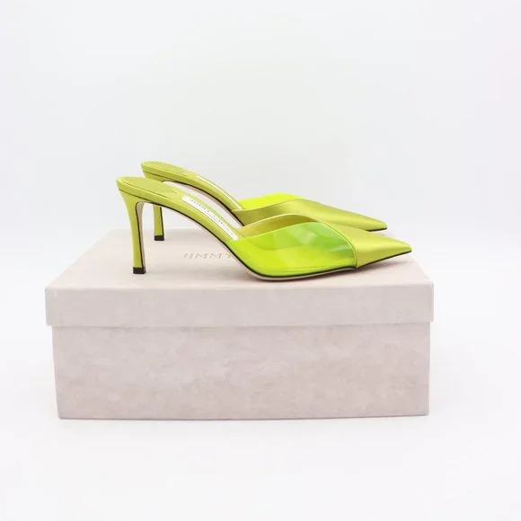 NIB Jimmy Choo Claria Neon Yellow Mules Slip-on Heels Pumps - Picture 4 of 8